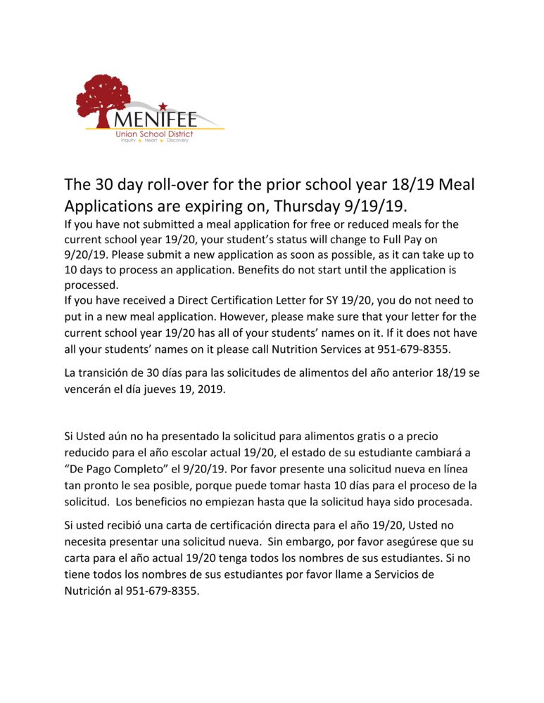 Meal Benifit Expiration Notice