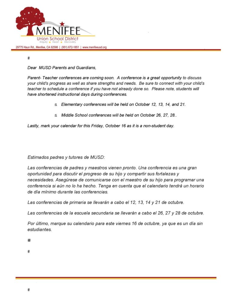 oct 8 parent teacher conferences